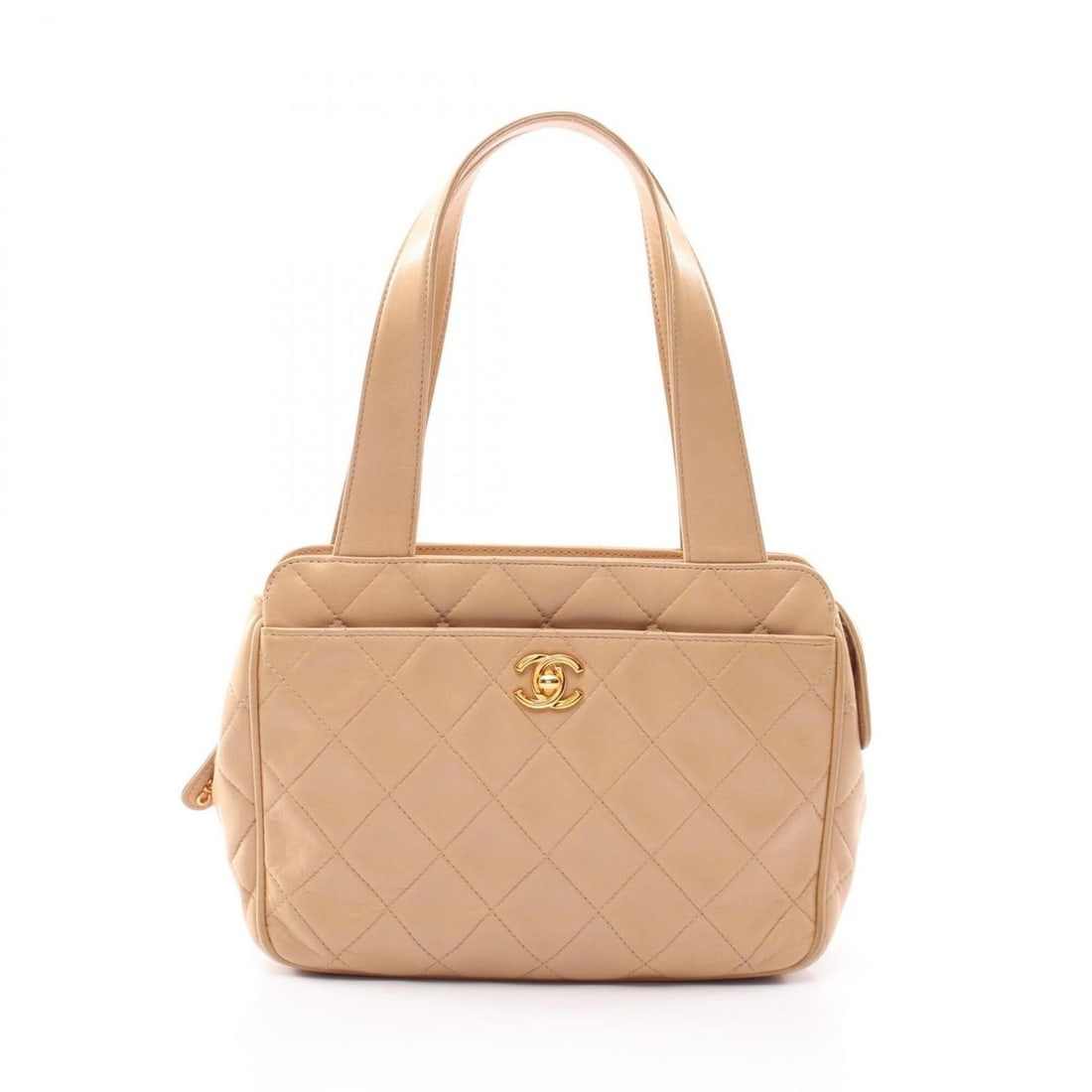 Chanel Matelassé Handbag, Lambskin Leather, Women's, Beige: --- Catalog ---Category: SizeSize (HxWxD): 17cm x 22.5cm x 7cm / 6.69'' x 8.85'' x 2.75''Category: DesignType: HandbagColor: BeigeGender: WomenMaterial: Leather Hardware Color: GoldLeather/Fur Type: L