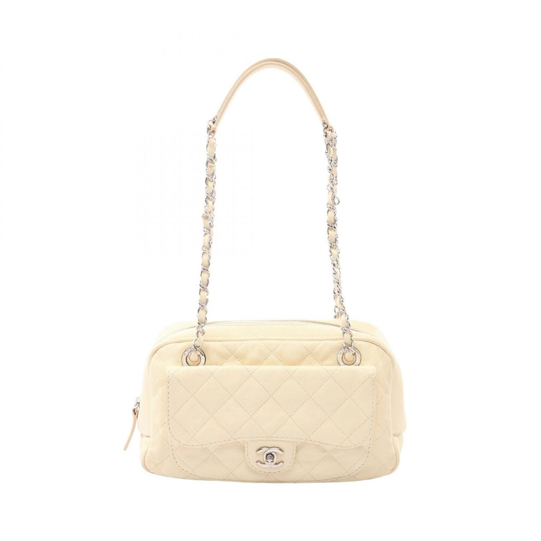 Chanel Matelassé Shoulder Bag/Handbag, Caviar Leather (Grained Calfskin), Women's, Ivory: --- Catalog ---Category: SizeSize (HxWxD): 16cm x 26cm x 10cm / 6.29'' x 10.23'' x 3.93''Category: DesignType: Handbag, Shoulder bagColor: IvoryGender: WomenMaterial: Grained Calfskin Hardware Color: 