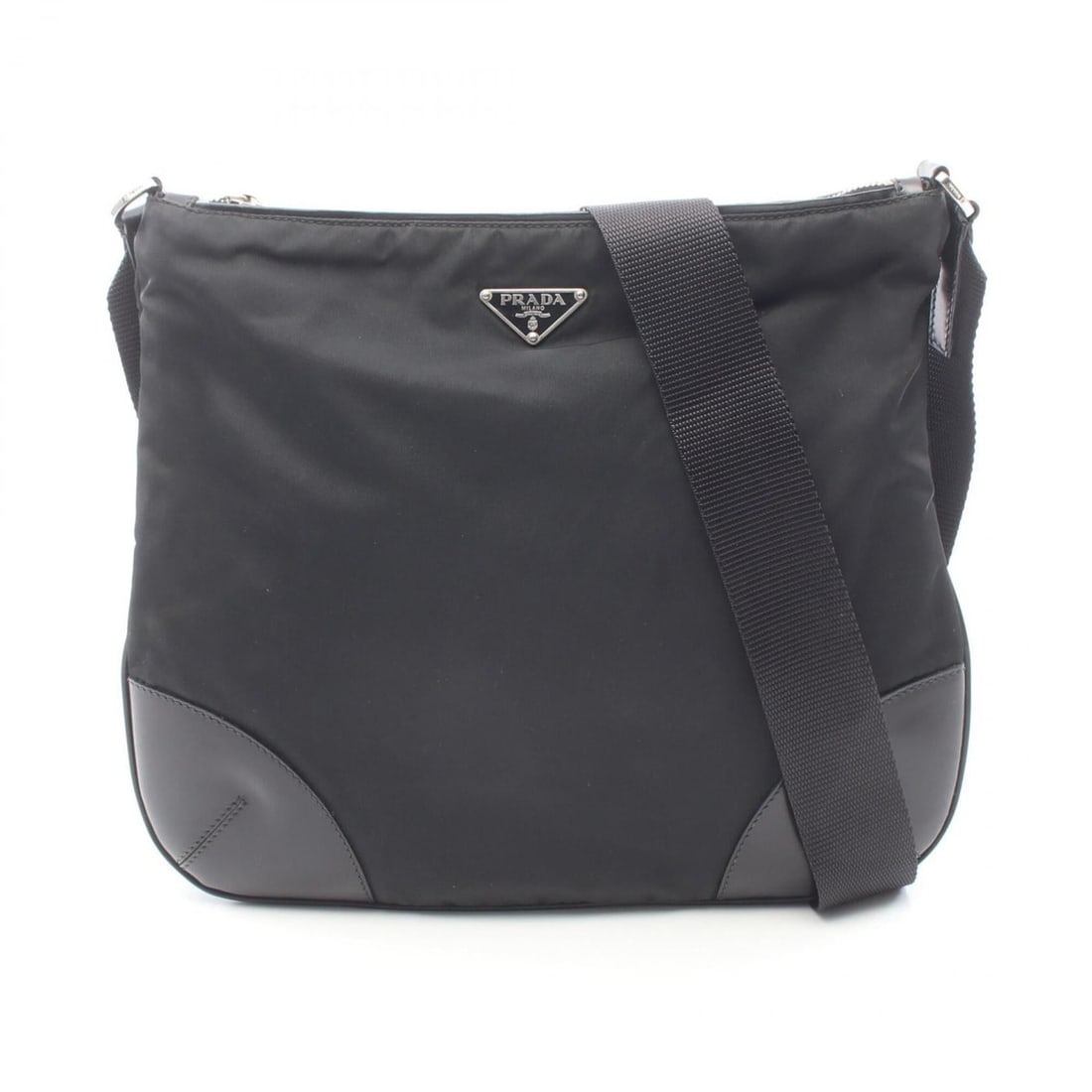 Prada Triangle Logo Shoulder Bag/Handbag, Nylon and Leather, Women's, Black (1 of 15)