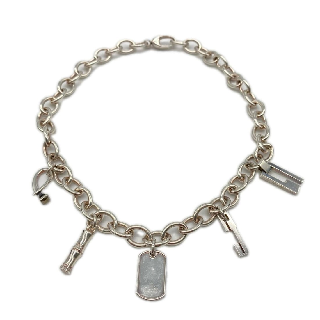 GUCCI 5-Charm Necklace, SV925 Silver, Men's: --- Catalog ---Category: SizePendant Size: 20mm x 11mm / 0.78'' x 0.43''Neck Circumference: 40 cm / 15.74''Category: DesignColor: SilverGender: MenMaterial: SilverNecklace Type: NecklaceCategory: Gene