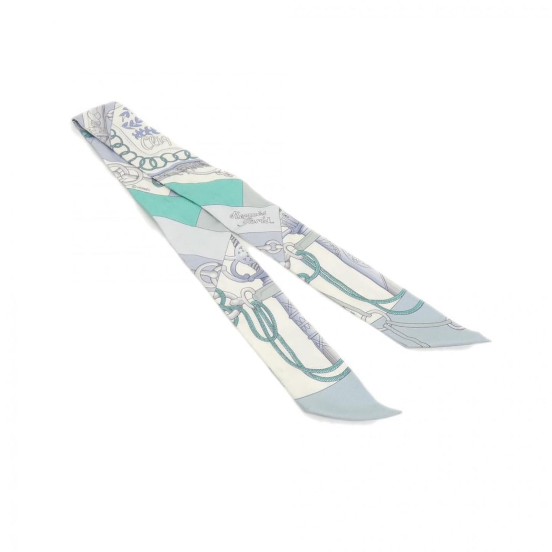 Hermes CLIQUETIS Twilly 061574S Scarf Muffler: --- Catalog ---Category: SizeSize (LxW): 86cm x 5cm / 33.85'' x 1.96''Category: DesignType: ScarfColor: Blue, WhiteGender: WomenMaterial: Silk Category: GeneralMPN: 061574SBrand: Hermes--- Item List -