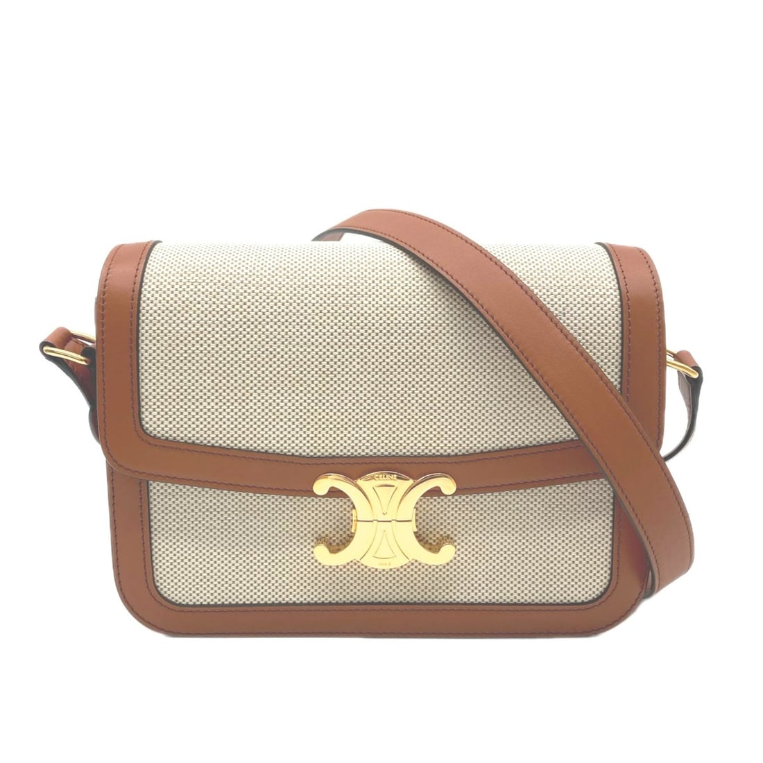 CELINE Classic Triomphe Bag Medium Natural Tan 191242EGC.02NT Shoulder Brown Beige Canvas Leather: --- Catalog ---Category: SizeSize (HxWxD): 15cm x 22.5cm x 6.5cm / 5.9'' x 8.85'' x 2.55''Strap Length: 113cm / 44.48''Category: DesignType: Shoulder bagColor: Beige, BrownStyle: ClassicGender:
