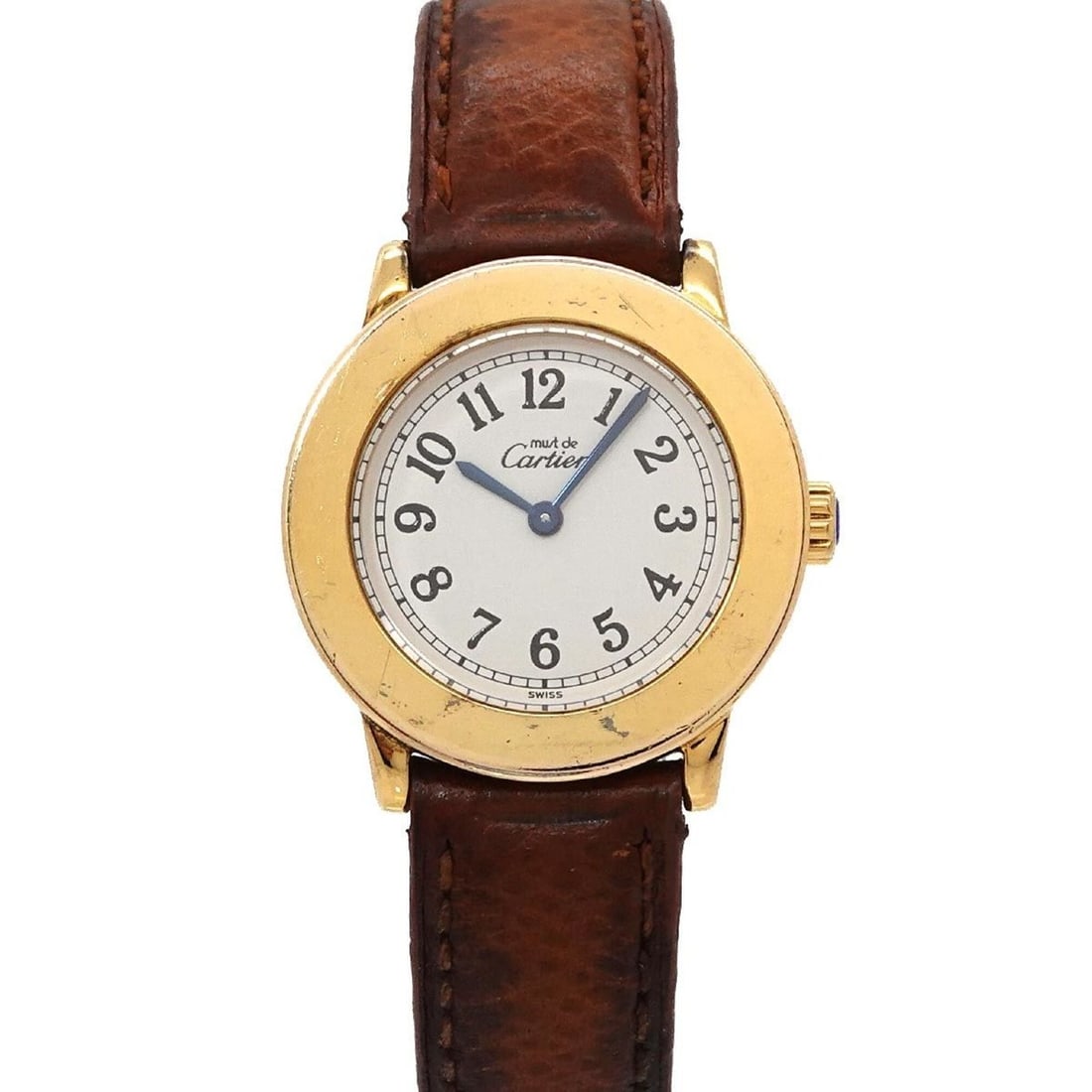 Cartier Must Ronde SM Vermeil W1008843 Women's Watch, Silver 925, Quartz Watch: --- Catalog ---Category: SizeWrist Size: 14cm - 17.5cm / 5.51'' - 6.88''Case Diameter: 27mm / 1.06''Category: DesignType: WristwatchGender: WomenColor (Dial): IvoryMaterial (Band): LeatherMaterial (Ca