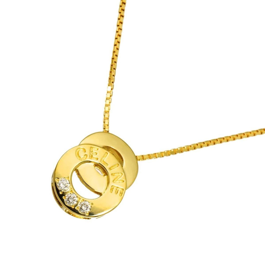 Celine CELINE Double Circle Diamond 0.08ct Necklace 42cm 18K YG Yellow Gold 750: --- Catalog ---Category: SizePendant Size: 14.3mm x 11mm / 0.56'' x 0.43''Neck Circumference: 42 cm / 16.53''Category: DesignGender: WomenMaterial: Yellow gold (18K)Necklace Type: NecklaceCategory: Ge