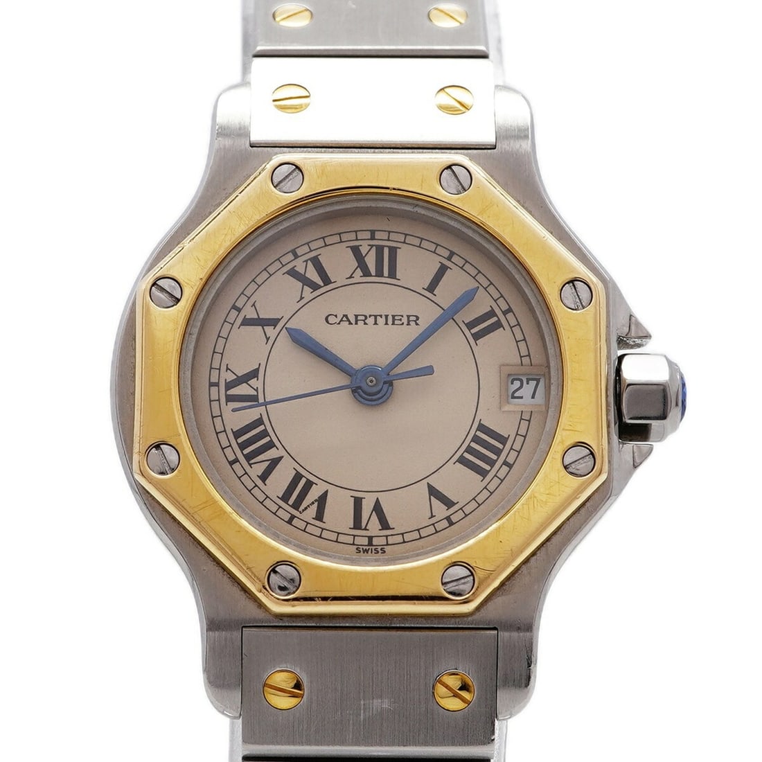 Cartier Santos Octagon SM W2001683 Beige Dial Women's Watch: --- Catalog ---Category: SizeWrist Size: 14cm / 5.51''Case Diameter: 24.1mm / 0.95''Category: DesignType: WristwatchGender: WomenColor (Dial): BeigeMaterial (Band): Stainless steel, Yellow goldCategor