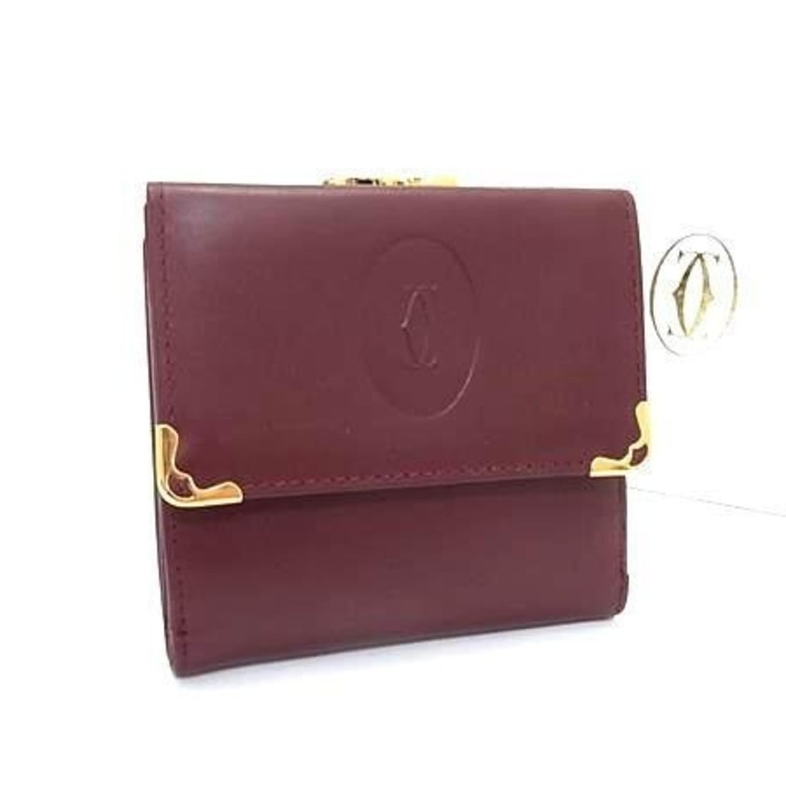 Cartier Tri-fold Wallet, Must Line, L3000039, Bordeaux Calf Leather, Women's (1 of 11)
