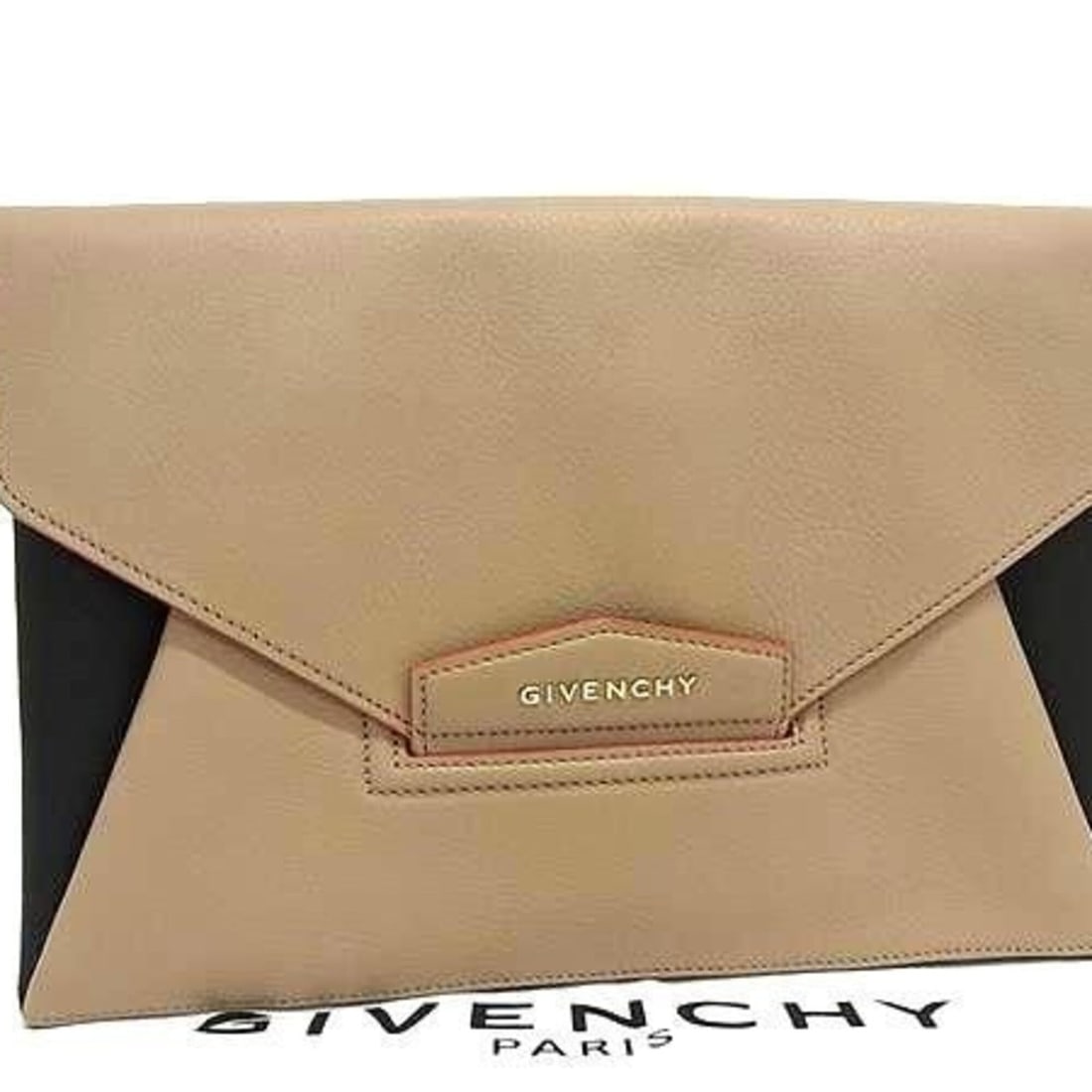 GIVENCHY Antigona Clutch Bag, Envelope Design, Beige & Black Leather, Men's Women's: --- Catalog ---Category: SizeSize (HxWxD): 21cm x 30cm x 2cm / 8.26'' x 11.81'' x 0.78''Category: DesignType: Clutch bagColor: Beige, BlackGender: Men,WomenMaterial: Leather Category: GeneralBrand: Gi