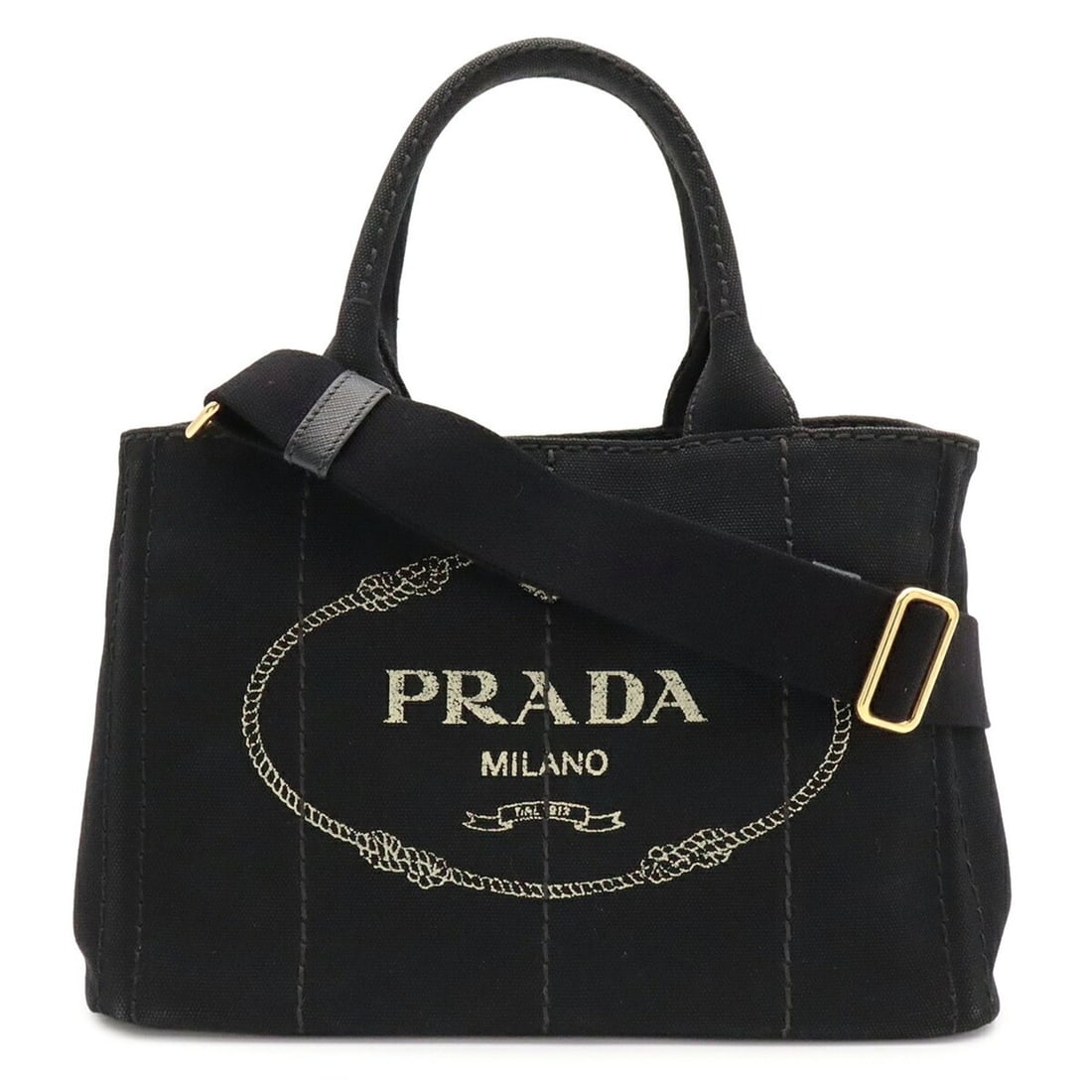 PRADA Canapa Tote Bag, Handbag, Shoulder Canvas, NERO Black, B2439G (1 of 12)