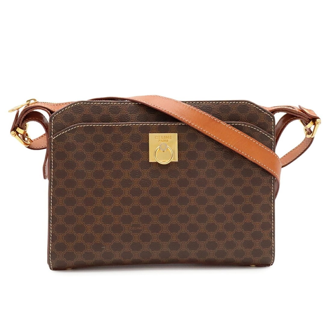 CELINE Macadam Shoulder Bag, Leather, Dark Brown/Brown: --- Catalog ---Category: SizeWeight: 540g / 1.19lb.Size (HxWxD): 18cm x 24cm x 6.5cm / 7.08'' x 9.44'' x 2.55''Strap Length: 105cm / 41.33''Category: DesignType: Shoulder bagColor: Brown, Dark brownGe