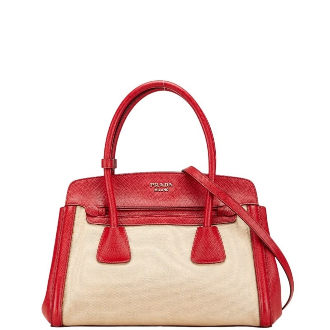 Prada Saffiano Canapa Handbag Shoulder Bag 2WAY BN2595 Beige Red Canvas Leather Women's PRADA (1 of 15)