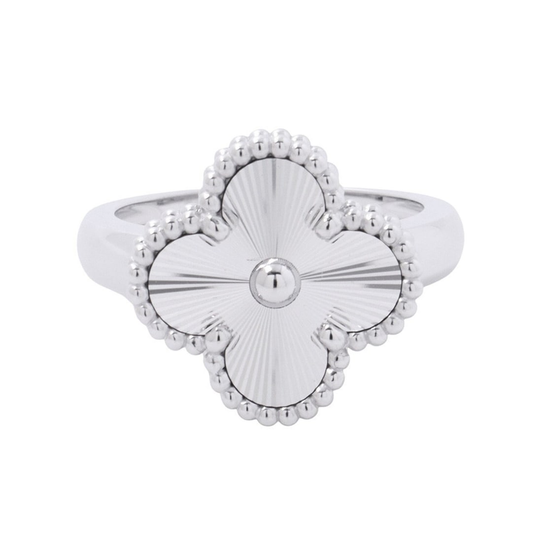Van Cleef & Arpels Alhambra Guilloche Ring, 18K White Gold, Size 50, VCARP9XI00. (1 of 10)