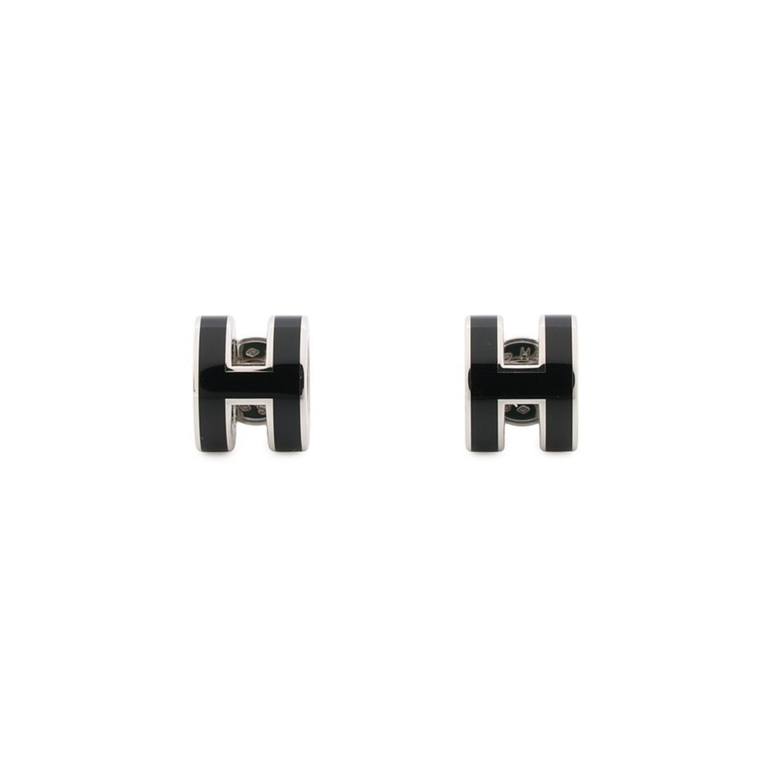 Hermes Mini Pop H Earrings, Black HERMES Earrings: --- Catalog ---Category: SizeSize (HxWxD): 9.00mm x 7.00mm / 0.35'' x 0.28''Category: DesignType: Stud earringsColor: BlackGender: Women,MenMaterial: Lacquer, MetalCategory: GeneralBrand: HermesCountr