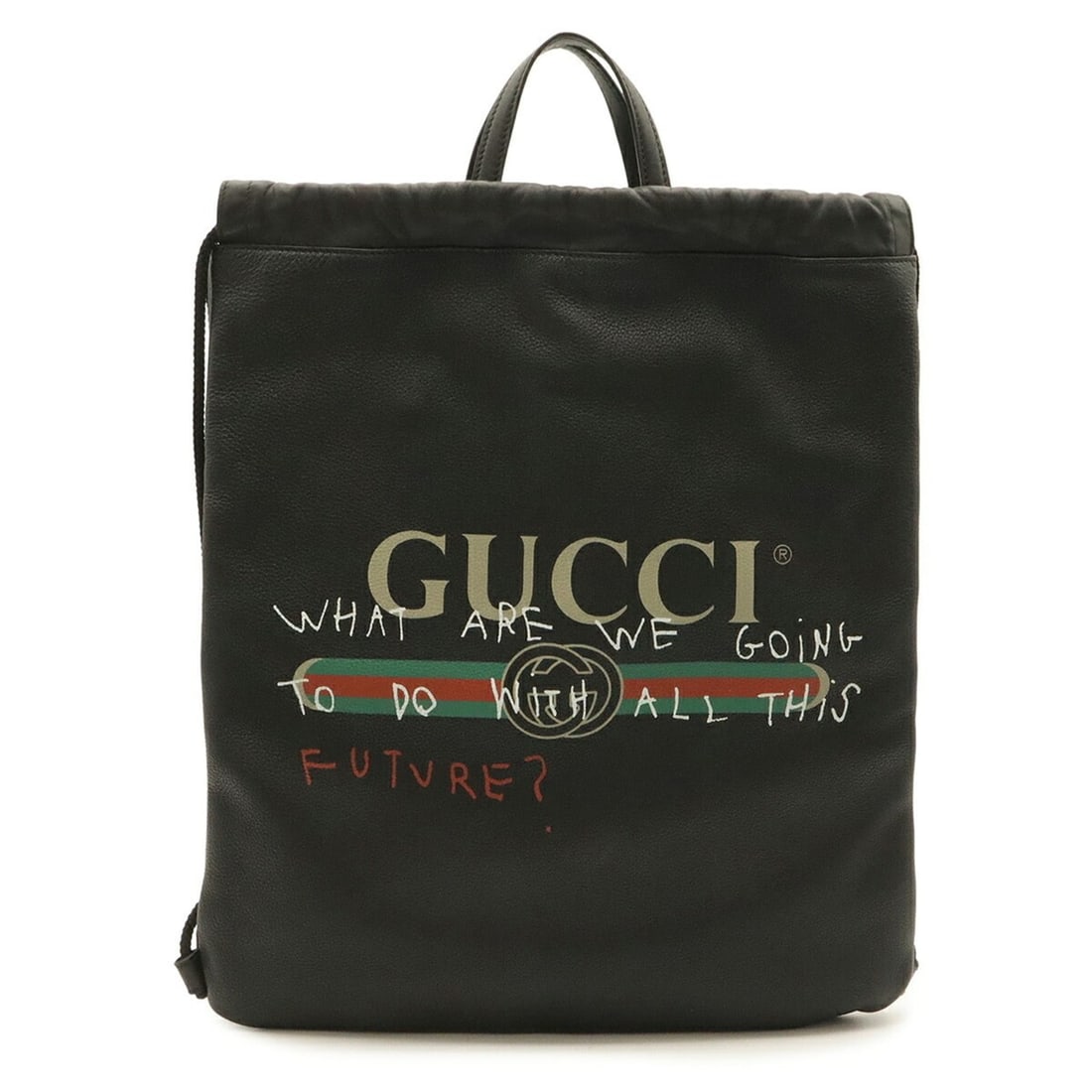 GUCCI Gucci print Coco Capitan drawstring backpack, rucksack, tote bag style, leather, black, 494053: --- Catalog ---Category: SizeSize (HxWxD): 45cm x 38cm / 17.71'' x 14.96''Category: DesignType: Backpack, Tote bagColor: Black, Green, Red colorGender: Women,MenMaterial: Leather Category: GeneralMPN: