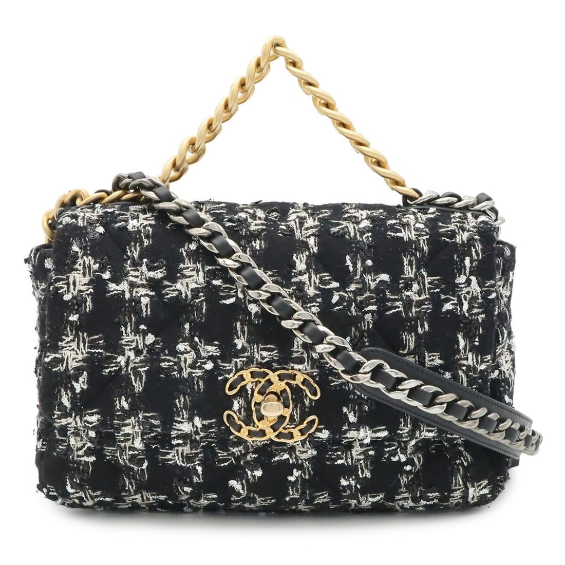 CHANEL Chanel 19 Coco Mark Chain Bag Shoulder Tweed Black Silver AS1160 (1 of 10)