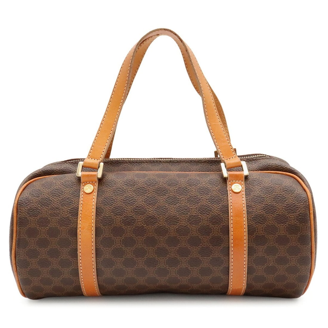CELINE Macadam Handbag, Coated Canvas and Leather, Dark Brown/Light Brown: --- Catalog ---Category: SizeSize (HxWxD): 13cm x 27cm x 13.5cm / 5.11'' x 10.62'' x 5.31''Category: DesignType: HandbagColor: Dark brown, Light brownGender: WomenMaterial: Coated canvas Category: Gen