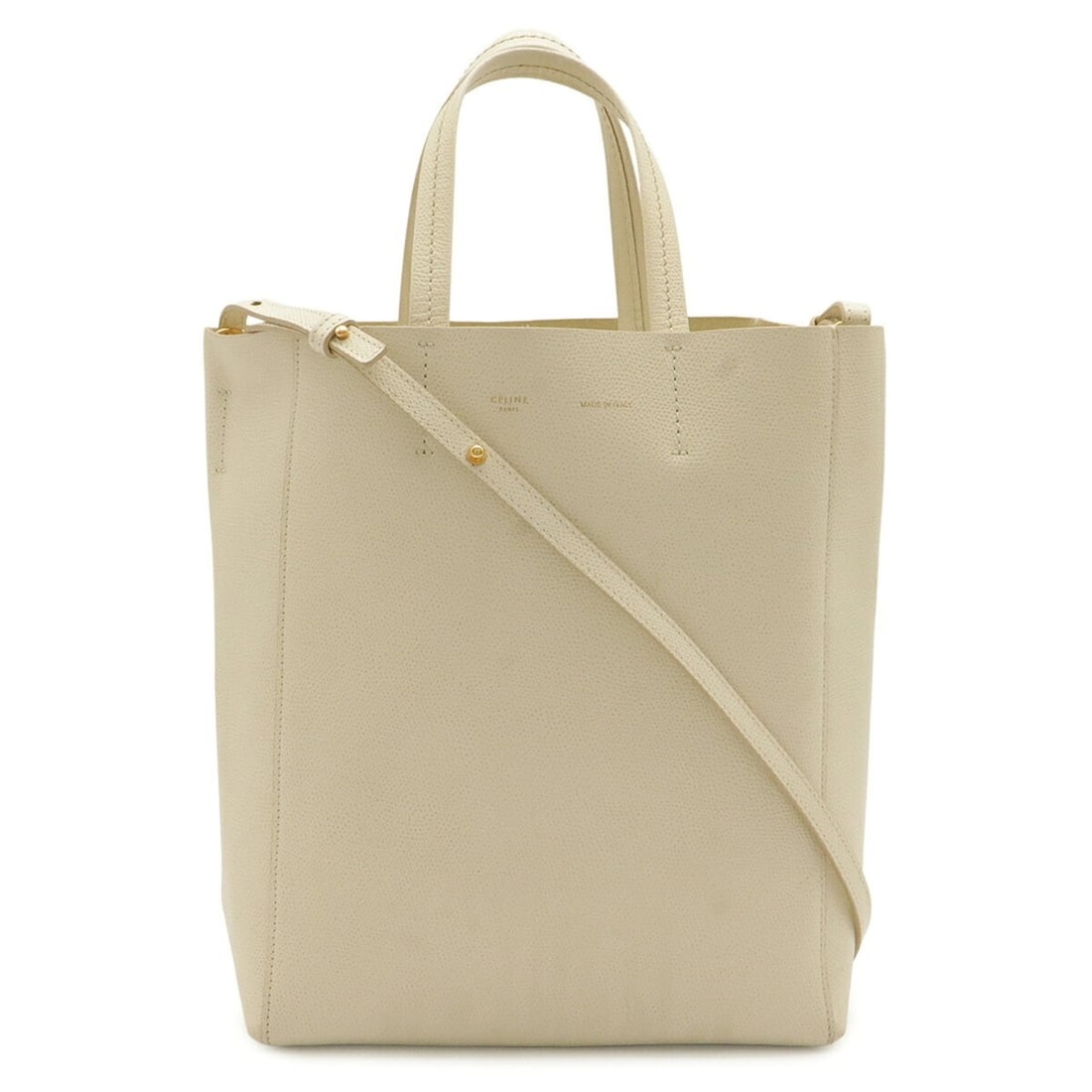 CELINE Vertical Cabas Small Tote Bag Shoulder Leather Ivory White 189813: --- Catalog ---Category: SizeSize (HxWxD): 28cm x 23cm x 10cm / 11.02'' x 9.05'' x 3.93''Category: DesignType: Shoulder bag, Tote bagColor: Ivory, WhiteGender: WomenMaterial: Leather Category: General