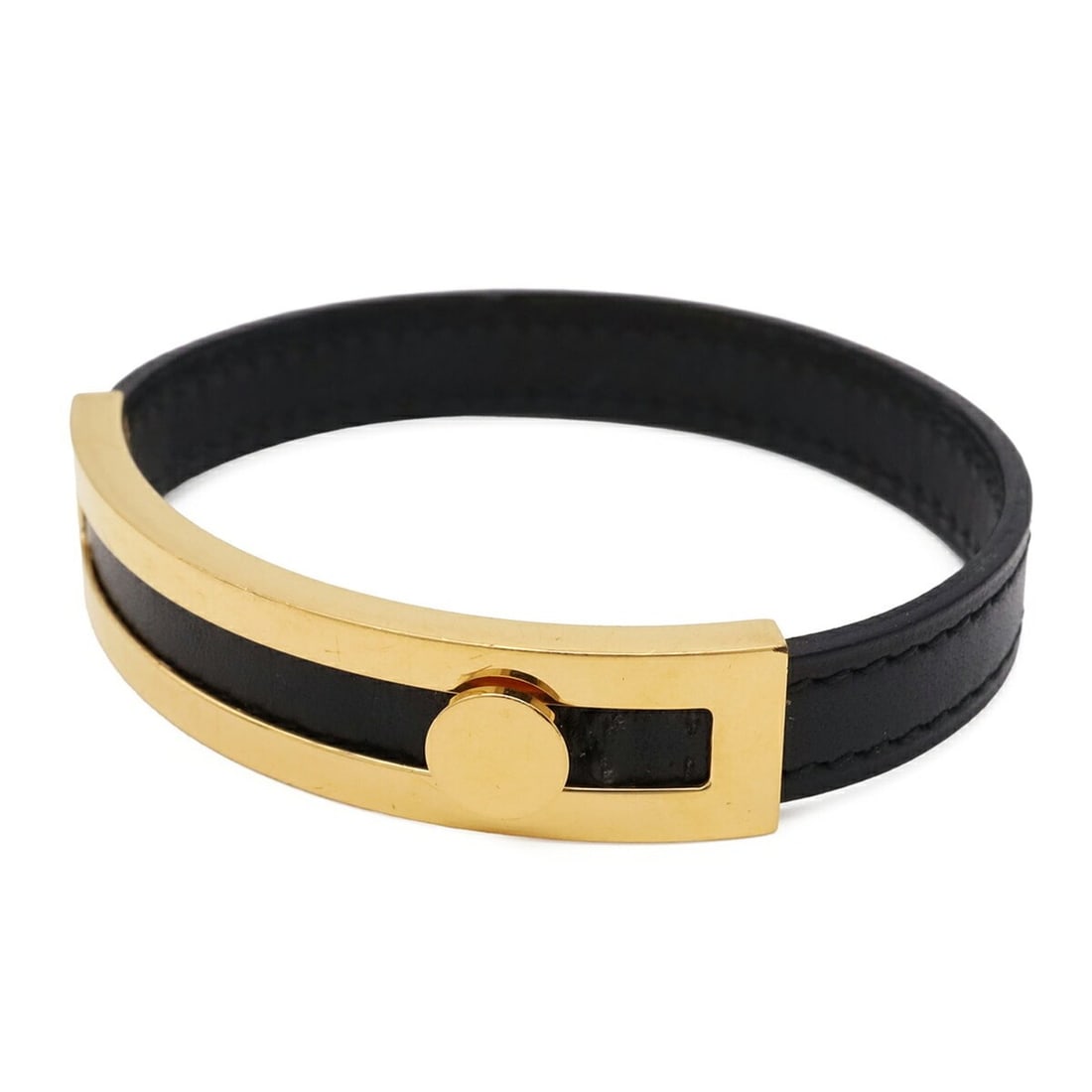 HERMES Hermes Puspus Bracelet Bangle Leather GP Black ?E Stamp (1 of 10)