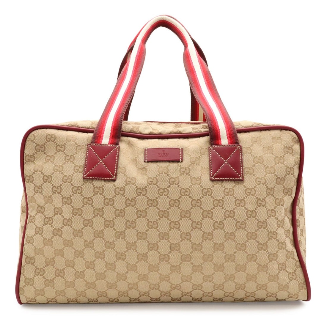 GUCCI GG Canvas Sherry Line Boston Bag Shoulder Cabas Metallic Leather Beige Wine Red 153240 (1 of 11)