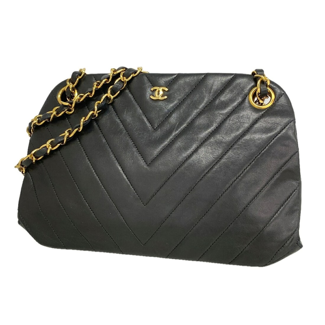 Chanel Shoulder Bag, V-Stitch Chain Shoulder, Lambskin, Black, Women's, P3443079: --- Catalog ---Category: SizeSize (HxWxD): 16.5cm x 25cm x 5.5cm / 6.49'' x 9.84'' x 2.16''Category: DesignType: Shoulder bagColor: BlackGender: WomenMaterial: Leather Hardware Color: GoldLeather/Fur 