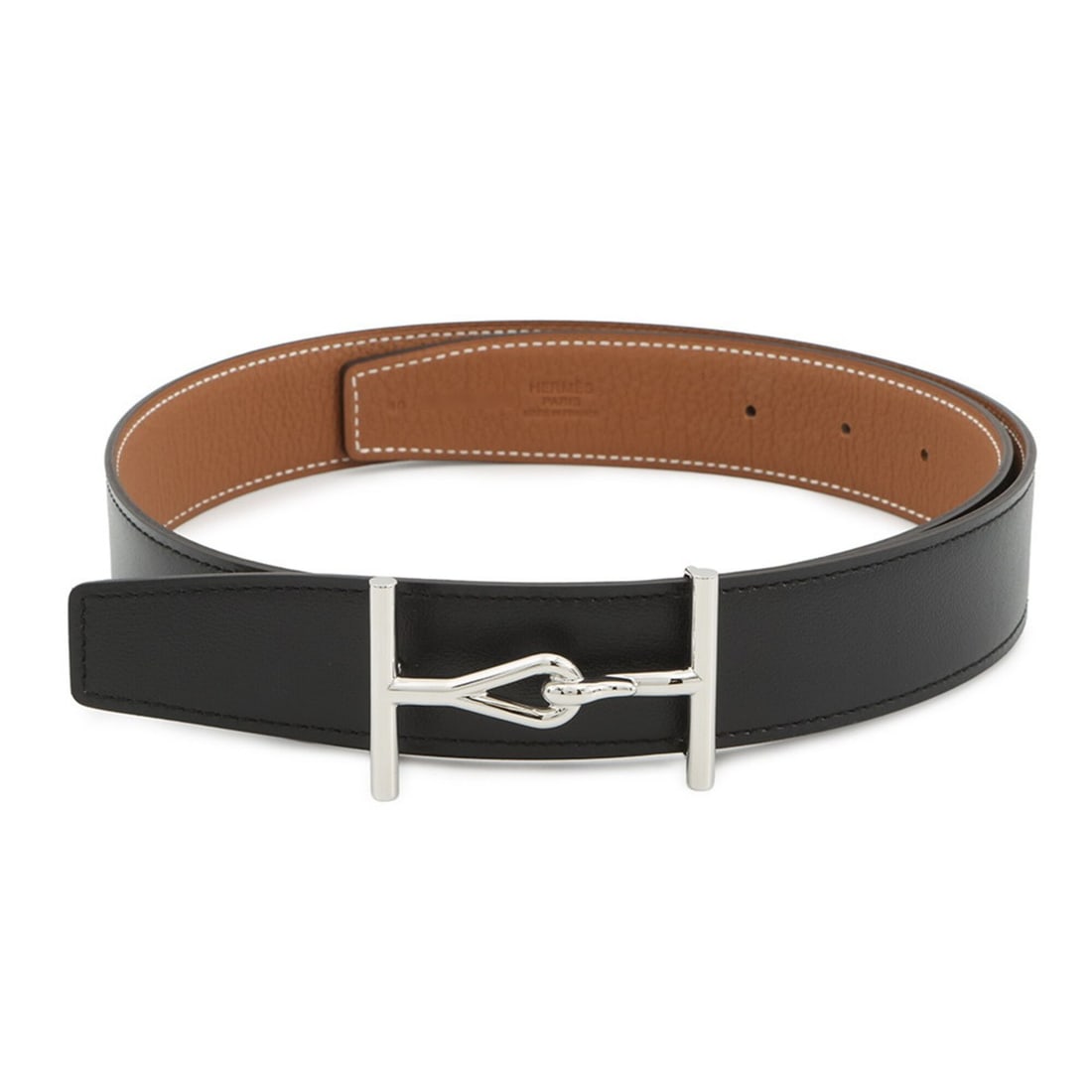 Hermes Jumbo Belt, Black & Gold, Box Calf Togo Leather, W Stamp, Size 80, Men's, Reversible, Black. (1 of 11)