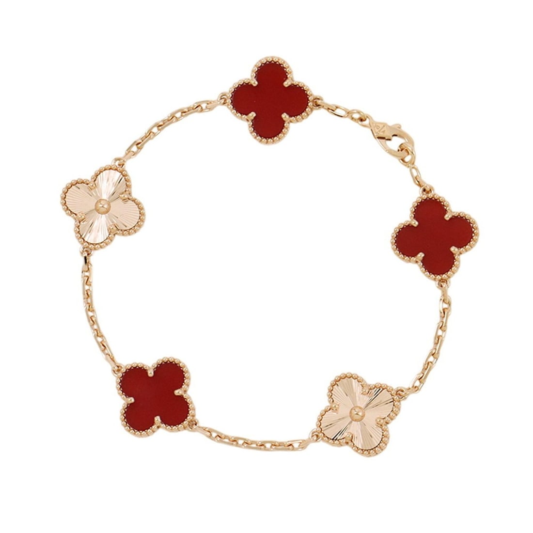 Van Cleef & Arpels Alhambra Bracelet, 5 Motifs, Carnelian Guilloche, 18K Pink Gold (VCARP7RP00) (1 of 12)