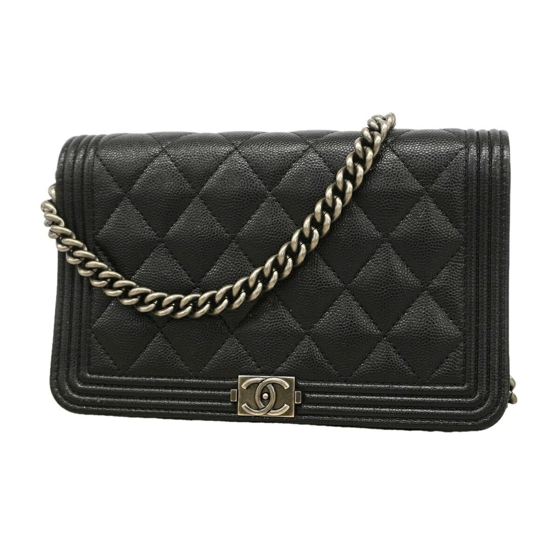 Chanel Boy Chain Shoulder Wallet, Caviar Leather, Black, Women's, P3440192: --- Catalog ---Category: SizeSize (HxWxD): 12cm x 19cm x 5.5cm / 4.72'' x 7.48'' x 2.16''Category: DesignType: Chain/Shoulder walletColor: BlackGender: WomenMaterial: Grained Calfskin Category: Genera