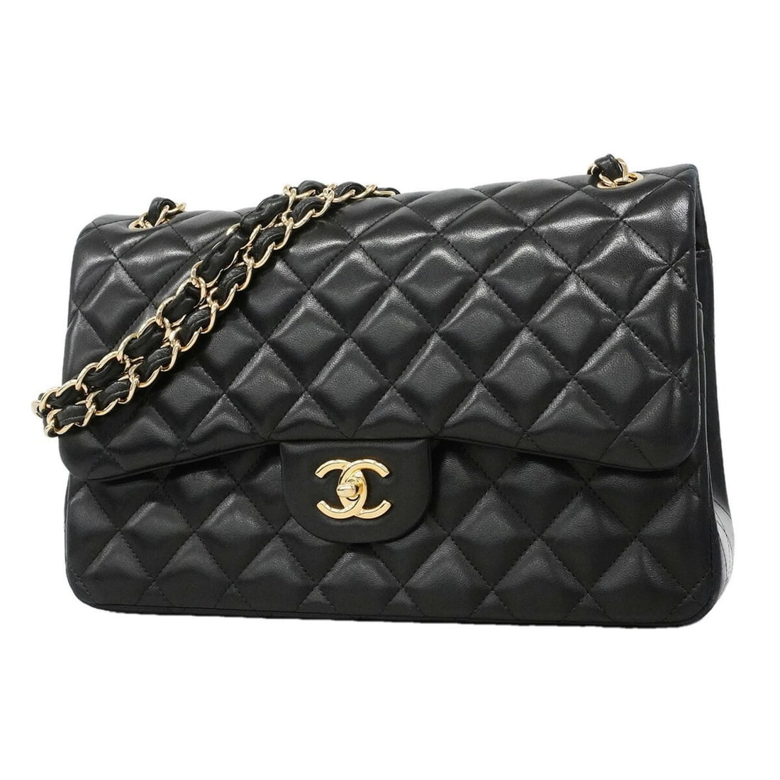 Chanel Shoulder Bag, Large Matelassé, Double Flap, Chain, Lambskin, Black, Women's, OP024946: --- Catalog ---Category: SizeSize (HxWxD): 19cm x 29.5cm x 9.5cm / 7.48'' x 11.61'' x 3.74''Category: DesignType: Shoulder bagColor: BlackGender: WomenMaterial: Leather Hardware Color: GoldLeather/Fur