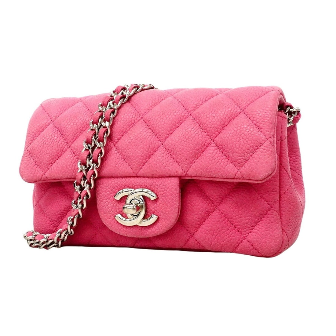 Chanel Matelassé Chain Shoulder Bag, Caviar Leather, Pink, Women's, OP024254: --- Catalog ---Category: SizeSize (HxWxD): 10cm x 16.5cm x 5.5cm / 3.93'' x 6.49'' x 2.16''Category: DesignType: Shoulder bagColor: PinkGender: WomenMaterial: Grained Calfskin Hardware Color: SilverCa