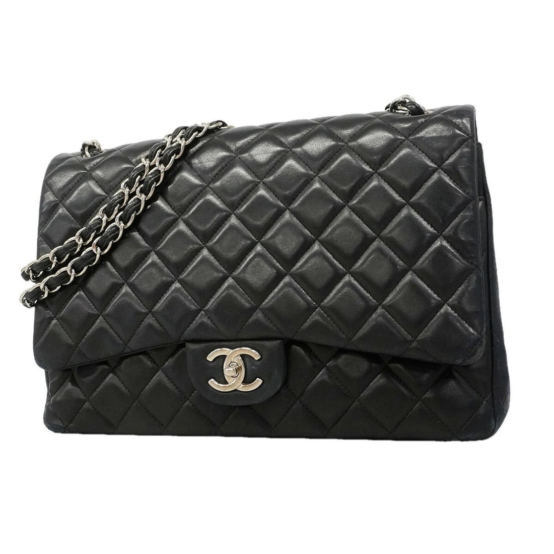 Chanel Shoulder Bag, Large Matelassé, Double Flap, Chain, Lambskin, Black, Women's, OP023584: --- Catalog ---Category: SizeSize (HxWxD): 24cm x 32.5cm x 9cm / 9.44'' x 12.79'' x 3.54''Category: DesignType: Shoulder bagColor: BlackGender: WomenMaterial: Leather Hardware Color: SilverLeather/Fur