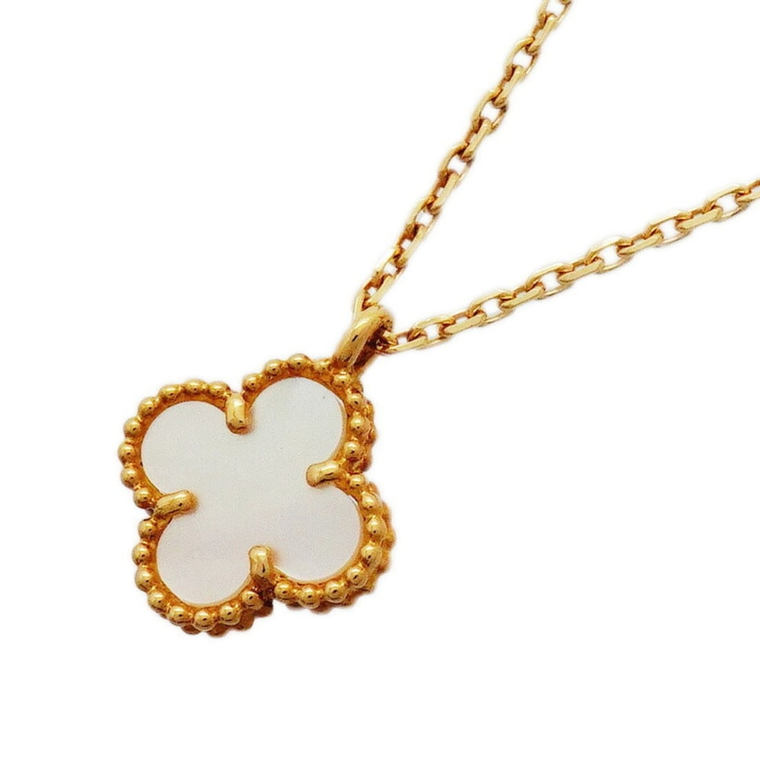 Van Cleef & Arpels Sweet Alhambra Necklace, 18K Yellow Gold, Mother-of-Pearl, Ladies': --- Catalog ---Category: SizePendant Size: 11.6mm x 9.1mm / 0.45'' x 0.35''Neck Circumference: 38 cm - 40 cm / 14.96'' - 15.74''Category: DesignGender: WomenMaterial: Mother of pearl, Yellow gold (18K