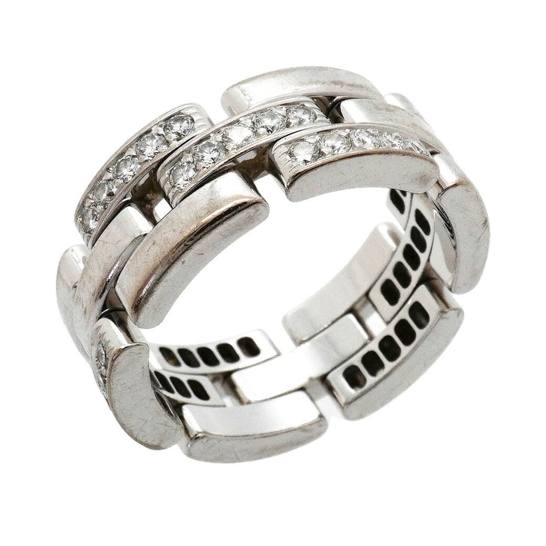 Cartier Maillon Panthère 3-row ring, 18K white gold, diamond, size #55, ladies'.: --- Catalog ---Category: SizeUS Size: 7.5Brand Size: 55Category: DesignType: Band ringStone: DiamondGender: WomenMaterial: White gold (18K)Category: GeneralBrand: Cartier--- Item List ---Section: Cond