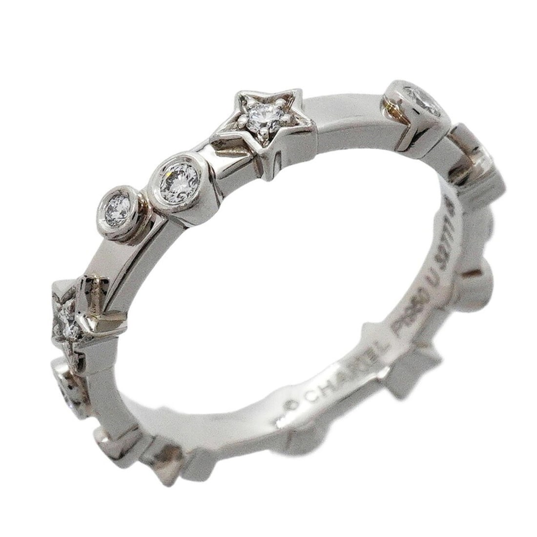Chanel Comet d'Amour Star-Shaped Ring, Pt950 Platinum, Diamond, Size #48, Women's: --- Catalog ---Category: SizeUS Size: 4.5Brand Size: 48Category: DesignType: Band ringStone: DiamondGender: WomenMaterial: Platinum 950Category: GeneralBrand: Chanel--- Item List ---Section: Condition