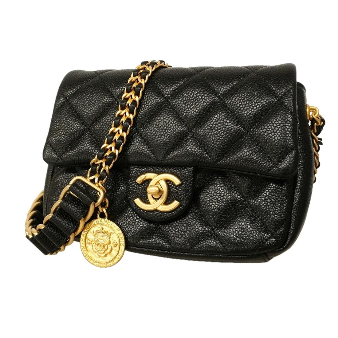 Chanel Mini Matelassé Chain Shoulder Bag, Caviar Leather, Black, Women's: --- Catalog ---Category: SizeSize (HxWxD): 13cm x 17.5cm x 6.5cm / 5.11'' x 6.88'' x 2.55''Category: DesignType: Shoulder bagColor: BlackGender: WomenMaterial: Grained Calfskin Hardware Color: GoldCat
