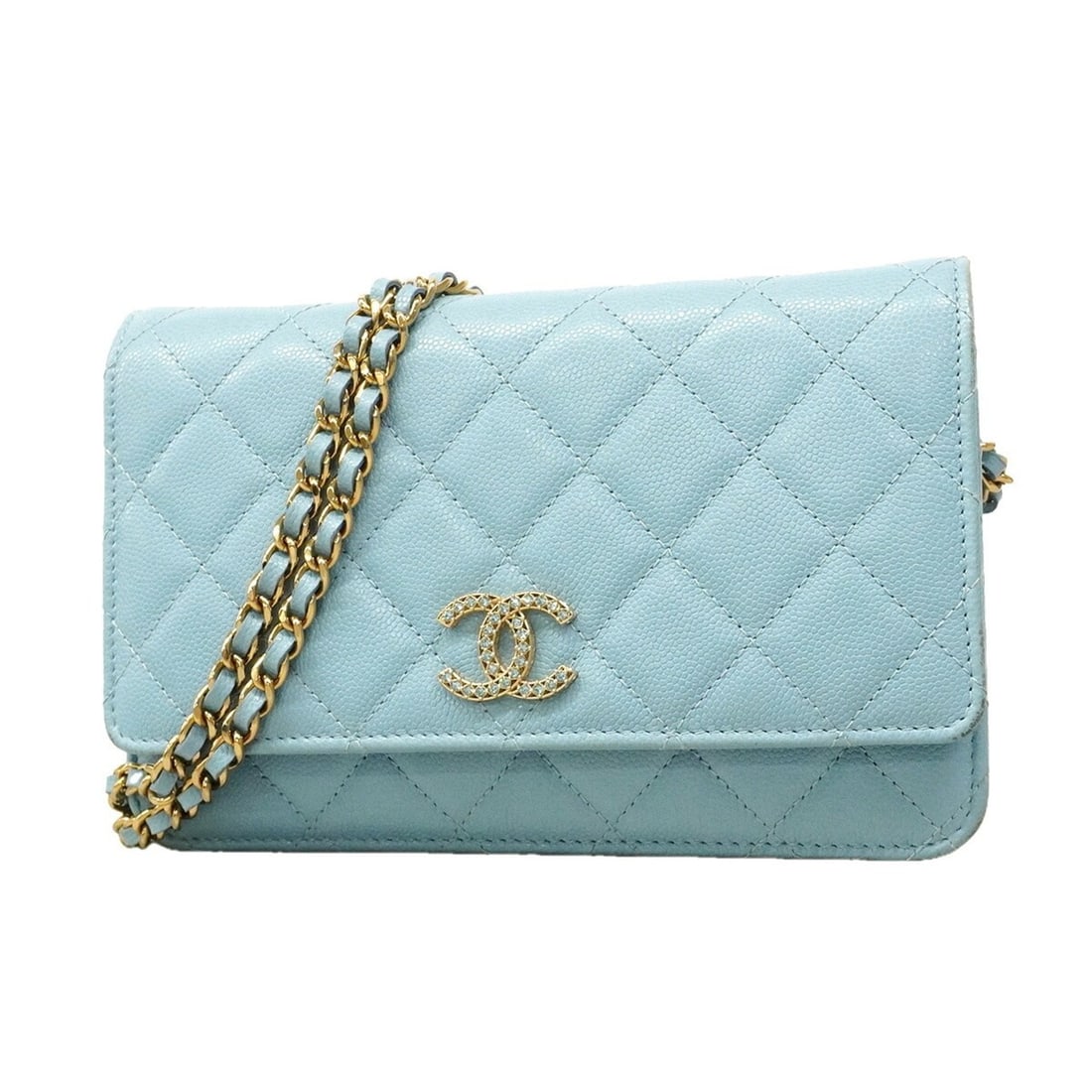 Chanel Matelassé Chain Shoulder Wallet, Caviar Leather, Light Blue, Women's (1 of 13)