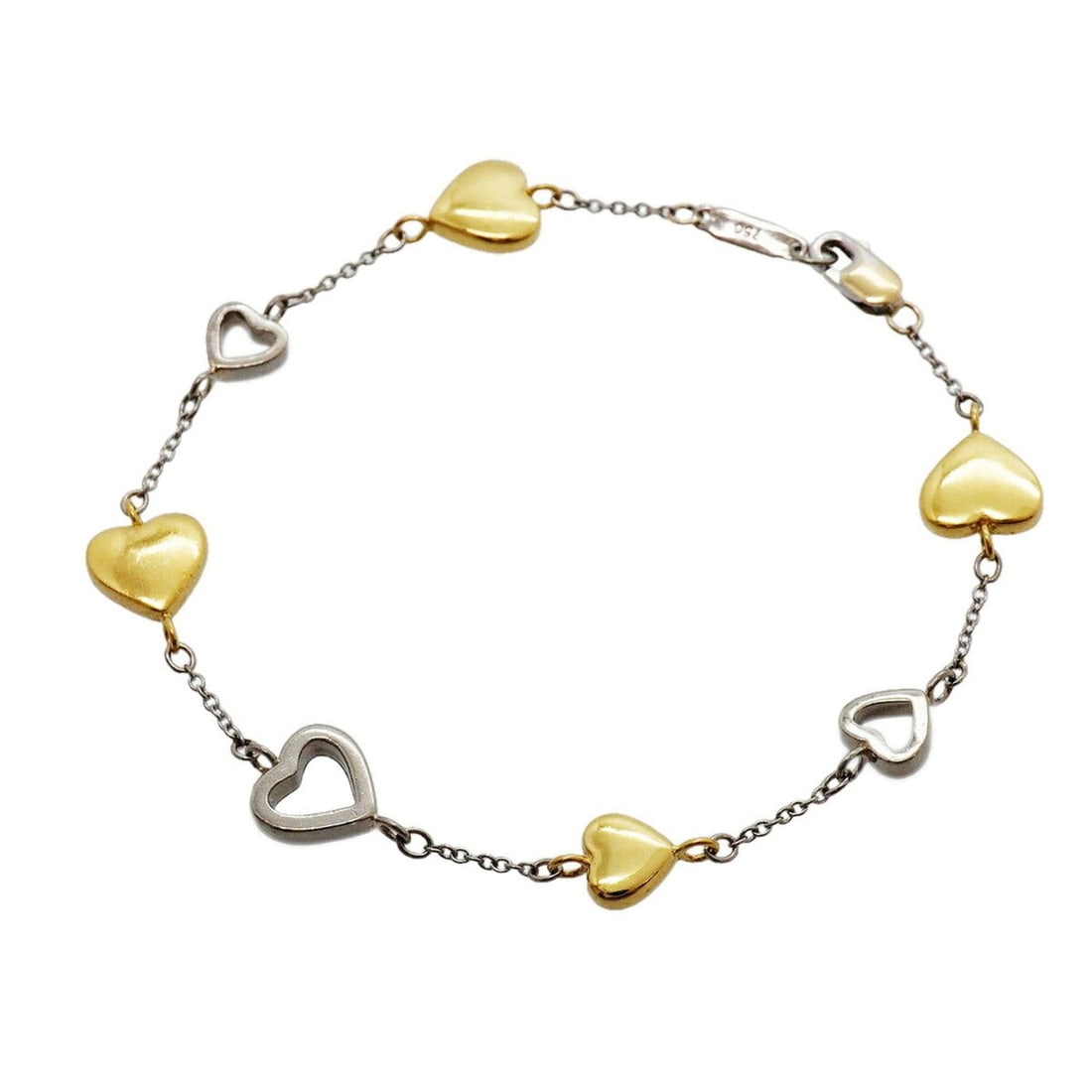 Tiffany & Co. Multi-Heart Bracelet, 18K Yellow Gold (KYG), White (18KWG), Ladies': --- Catalog ---Category: SizeLength: 16.5cm / 6.49''Category: DesignType: Charm braceletGender: WomenMaterial: White gold (18K), Yellow gold (18K)Category: GeneralBrand: Tiffany--- Item List ---Sectio
