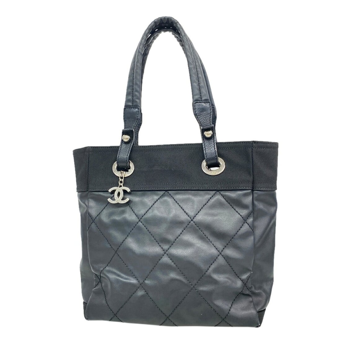 Chanel Paris Biarritz Canvas Tote Bag, Black, Women's: --- Catalog ---Category: SizeSize (HxWxD): 27.5cm x 25.5cm x 11cm / 10.82'' x 10.03'' x 4.33''Category: DesignType: Tote bagColor: BlackGender: WomenMaterial: Canvas Hardware Color: SilverCategory: Ge