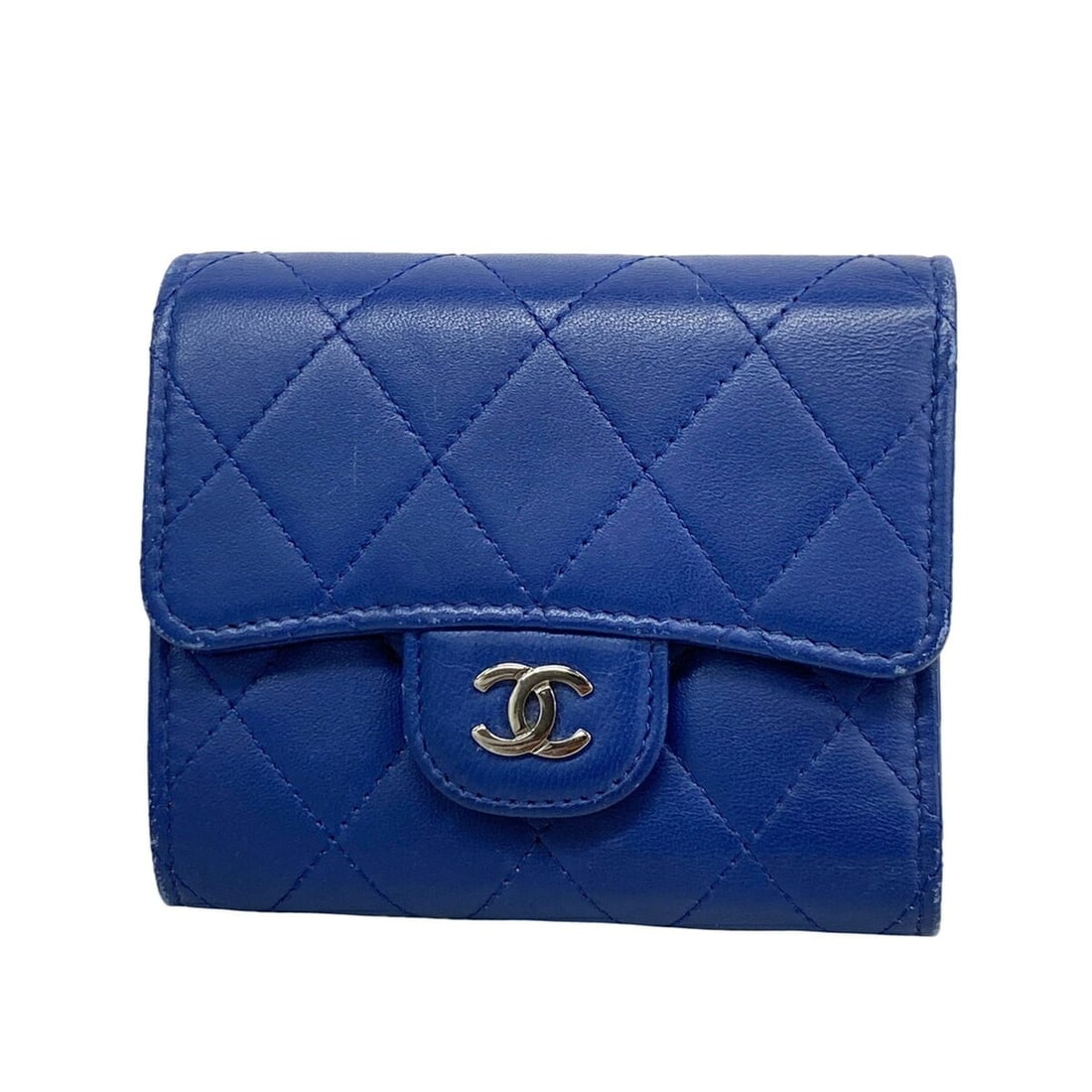 Chanel Tri-fold Wallet, Matelassé Lambskin, Blue, Women's, OP018782 (1 of 13)