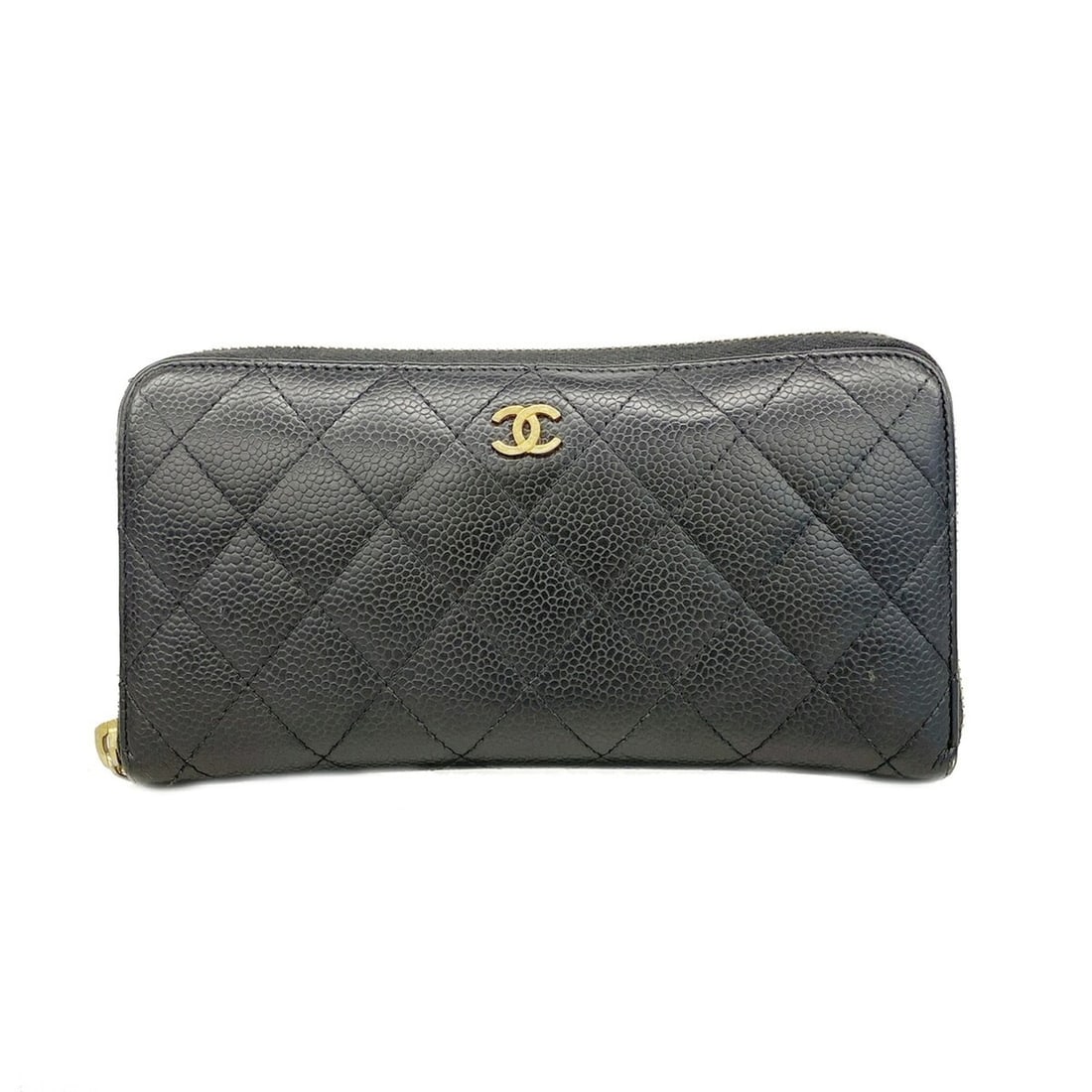 Chanel long wallet, Matelassé caviar leather, black, women's.: --- Catalog ---Category: SizeSize (HxWxD): 10cm x 19.5cm x 2.5cm / 3.93'' x 7.67'' x 0.98''Category: DesignType: Long wallet (bi-fold)Color: BlackGender: WomenMaterial: Grained Calfskin Category: Gene