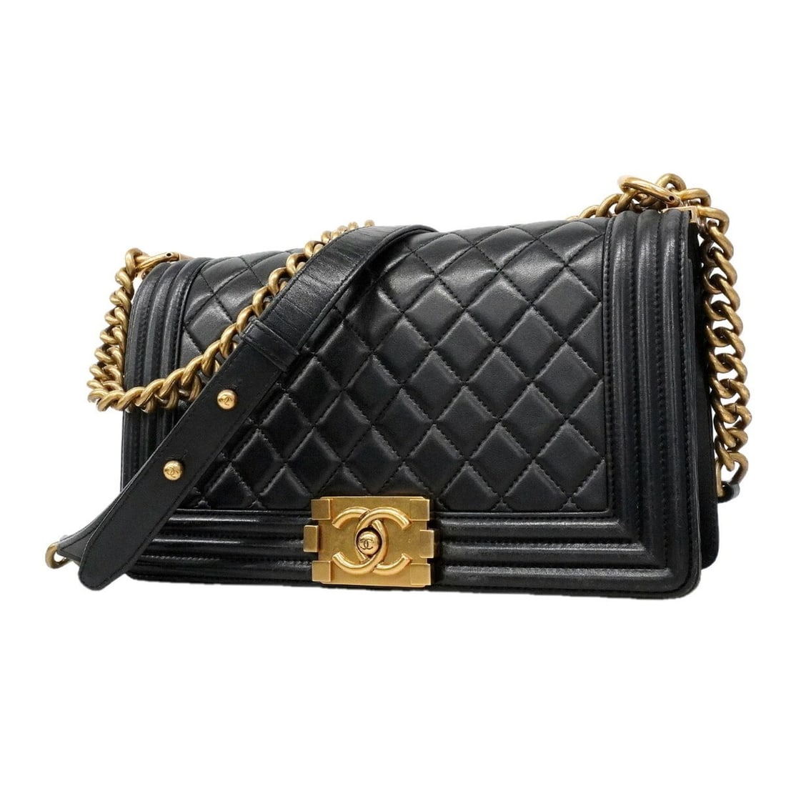Chanel Boy Chain Shoulder Bag, Lambskin, Black, Women's: --- Catalog ---Category: SizeSize (HxWxD): 15cm x 24.5cm x 7cm / 5.9'' x 9.64'' x 2.75''Category: DesignType: Shoulder bagColor: BlackGender: WomenMaterial: Leather Hardware Color: GoldLeather/Fur Typ