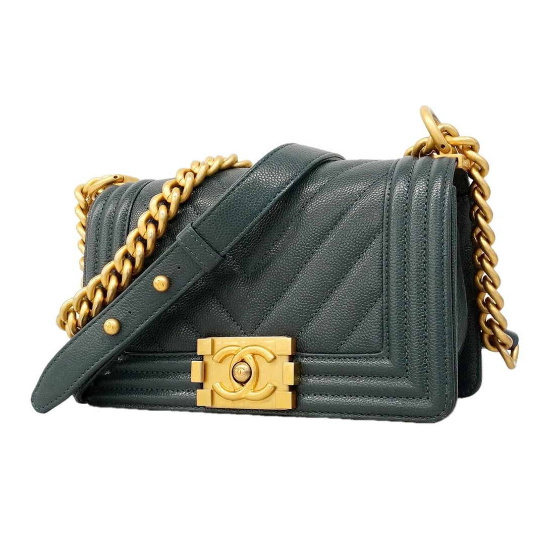 Chanel Boy Chain Shoulder Bag, Caviar Leather, Steel Blue, Women's: --- Catalog ---Category: SizeSize (HxWxD): 13cm x 20cm x 7.5cm / 5.11'' x 7.87'' x 2.95''Category: DesignType: Shoulder bagColor: BlueGender: WomenMaterial: Grained Calfskin Hardware Color: GoldCatego