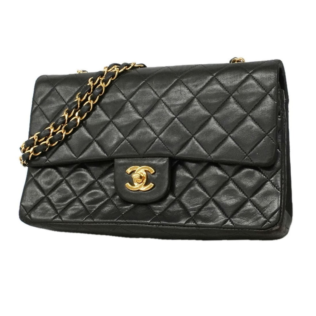Chanel Matelassé Shoulder Bag, Double Flap, Chain, Lambskin, Black, Women's: --- Catalog ---Category: SizeSize (HxWxD): 16cm x 25cm x 7cm / 6.29'' x 9.84'' x 2.75''Category: DesignType: Shoulder bagColor: BlackGender: WomenMaterial: Leather Hardware Color: GoldLeather/Fur Type