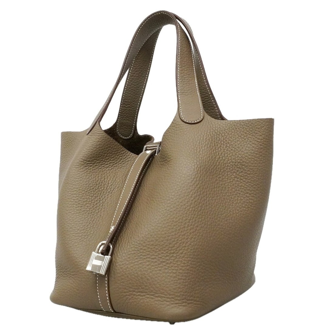 Hermes Picotin Lock MM handbag, Taurillon Clemence leather, Etoupe, W stamp, women's. (1 of 17)