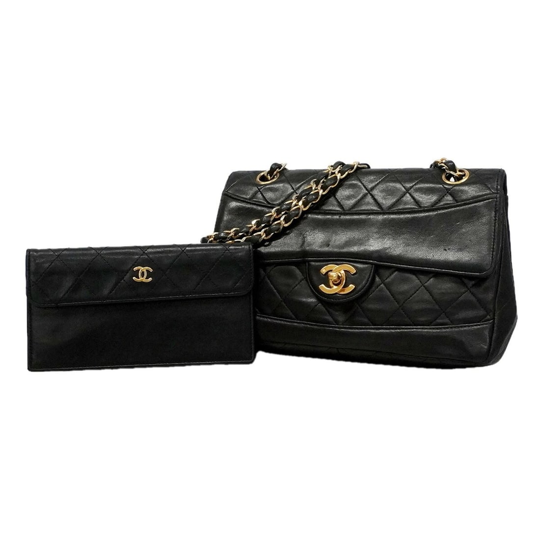Chanel Matelassé Shoulder Bag with Double Chain, Lambskin, Black, Women's: --- Catalog ---Category: SizeSize (HxWxD): 15.5cm x 23cm x 6.5cm / 6.1'' x 9.05'' x 2.55''Category: DesignType: Shoulder bagColor: BlackGender: WomenMaterial: Leather Hardware Color: GoldLeather/Fur T