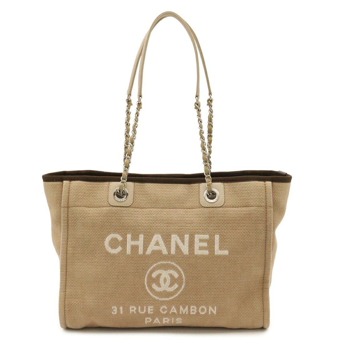 CHANEL Deauville Line Tote MM Medium Bag Chain Shoulder Beige Brown A67001 (1 of 11)