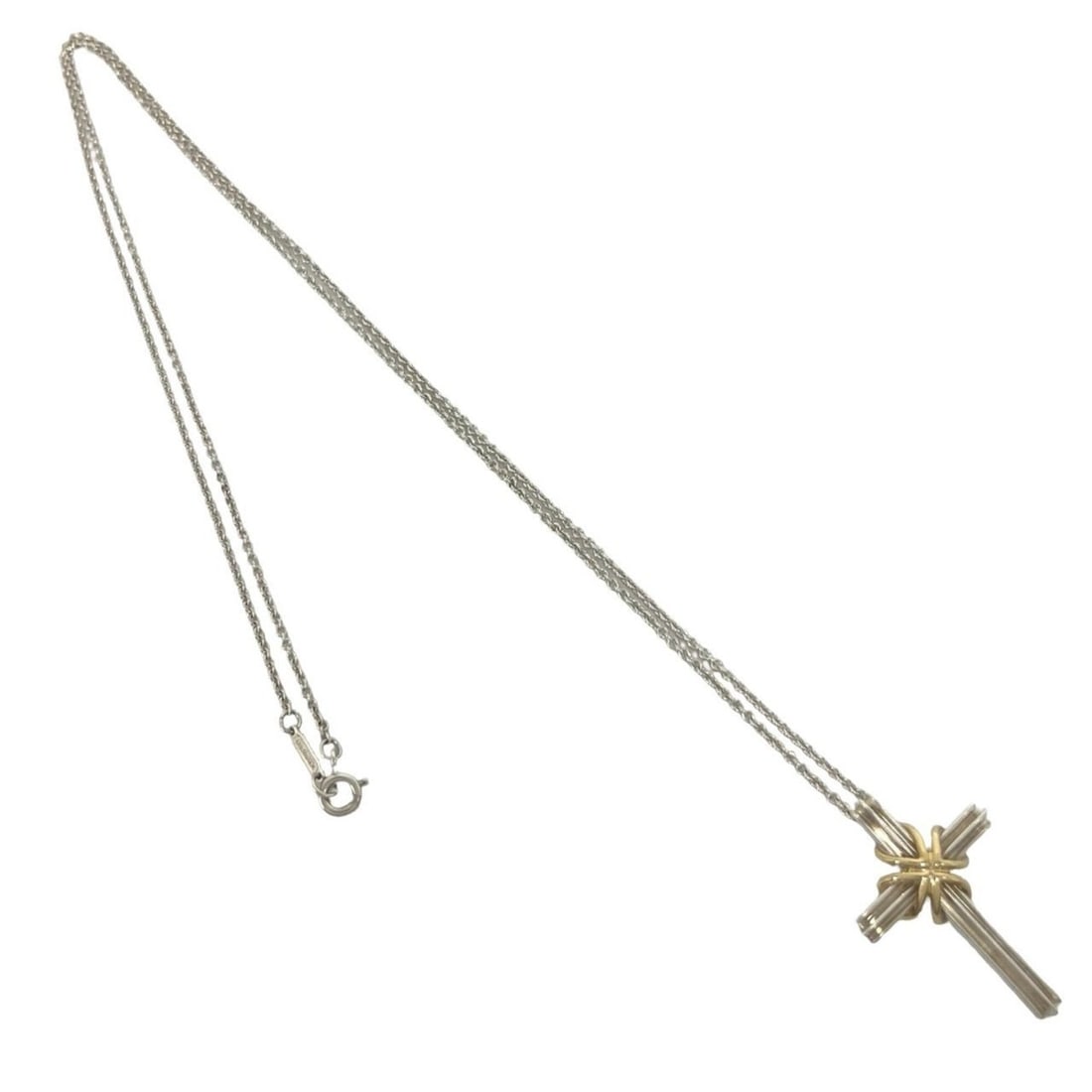 TIFFANY&Co. Tiffany Vintage Signature Cross Necklace, Sterling Silver 925, 18K 750YG, Accessory,: --- Catalog ---Category: SizePendant Size: 30mm x 20mm / 1.18'' x 0.78''Neck Circumference: 30.5 cm / 12''Category: DesignColor: Gold, SilverGender: WomenMaterial: Silver 925, Yellow gold (18K)Necklac