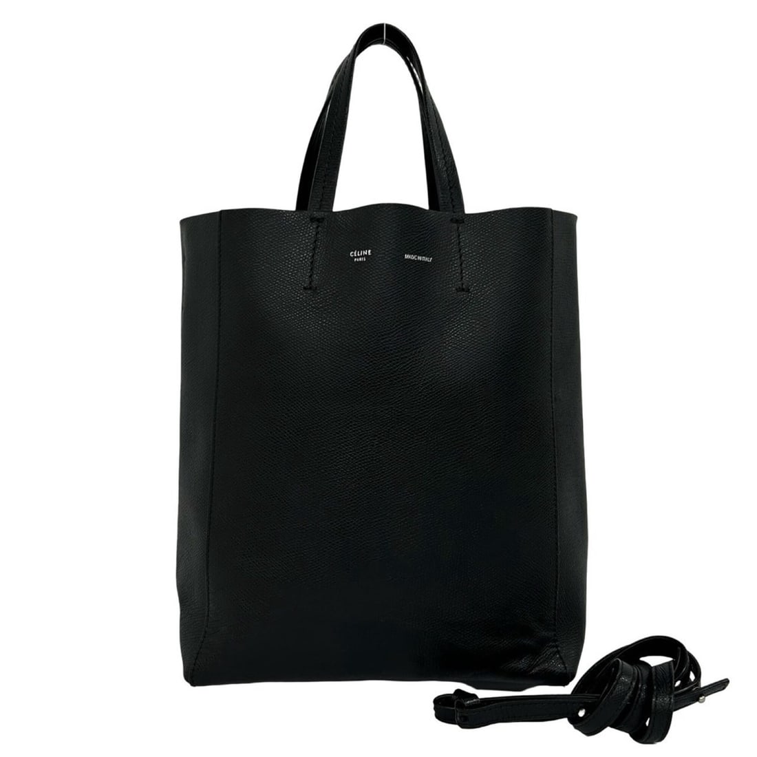 CELINE Vertical Cabas Leather 2-way Shoulder Bag/Handbag/Mini Tote Bag, Black, 28663 (1 of 15)