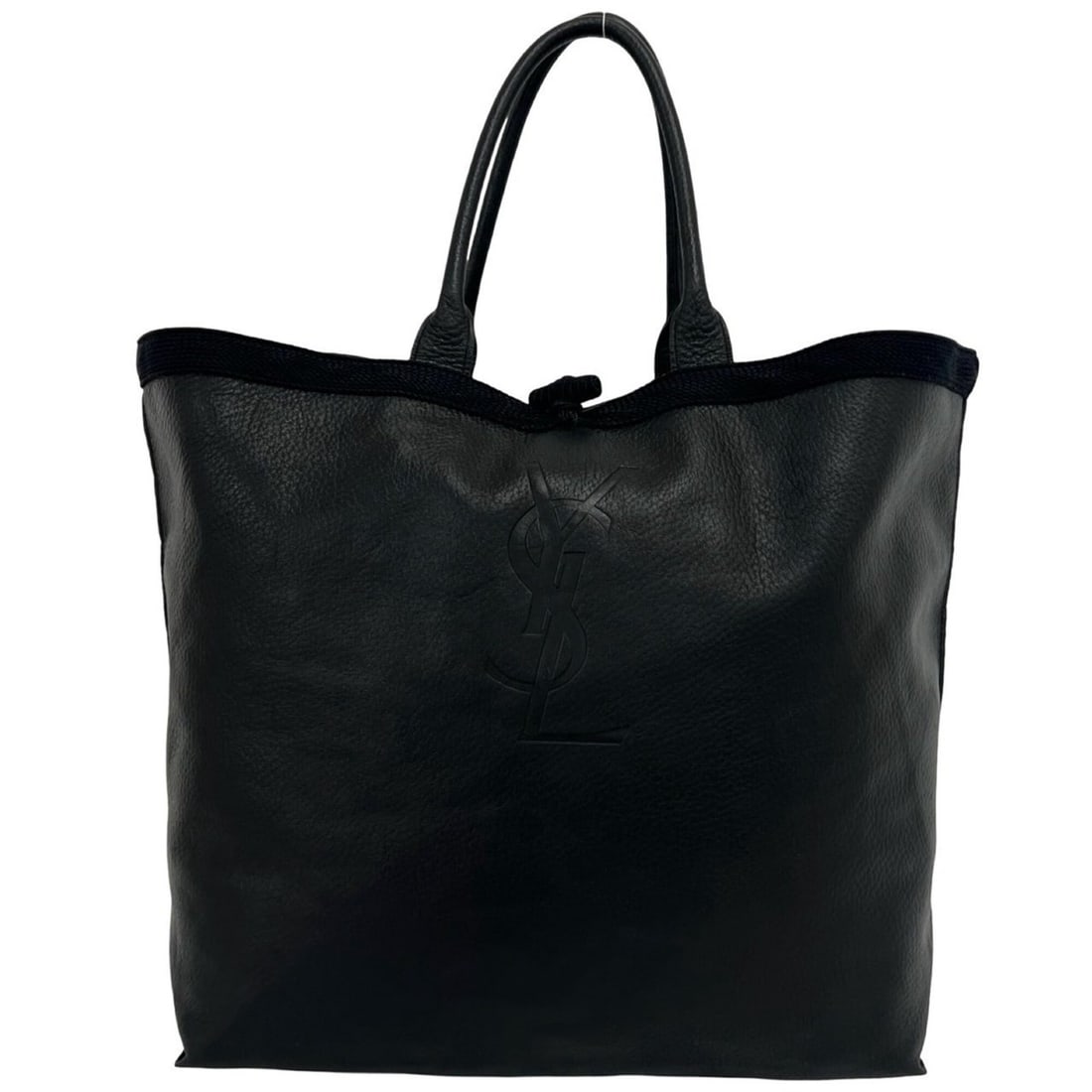 YVES SAINT LAURENT YSL Logo Engraved Leather Tote Bag Semi-Shoulder Black c50-5 (1 of 16)