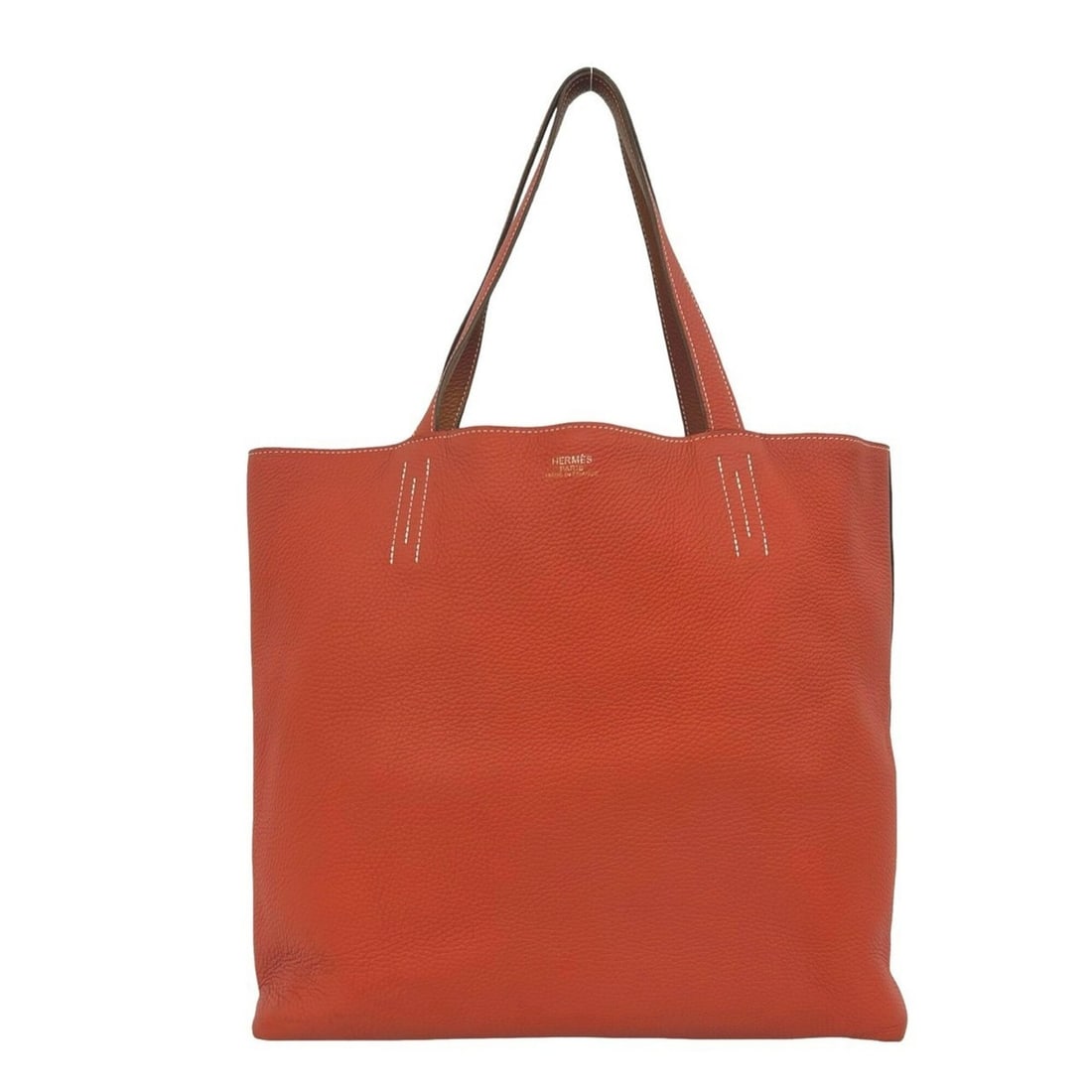 HERMES Double Sens 45 Taurillon Clemence Leather Tote Bag, Rose Jaipur Gold, 621-1: --- Catalog ---Category: SizeSize (HxWxD): 31.5cm x 43.5cm x 12cm / 12.4'' x 17.12'' x 4.72''Category: DesignType: Tote bagColor: Brown, OrangeGender: WomenMaterial: Taurillon clemence leather Categor