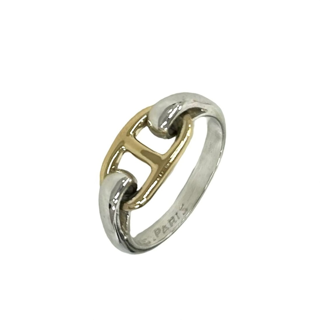 HERMES Vintage Chaine d'Ancre Ring, Sterling Silver 925, 18K 750YG, and Yellow Gold, 427-6: --- Catalog ---Category: SizeJP Size: 9US Size: 5Category: DesignType: Band ringColor: Gold, SilverGender: WomenMaterial: Silver 925, Yellow gold (18K)Category: GeneralBrand: Hermes--- Item List ---Se