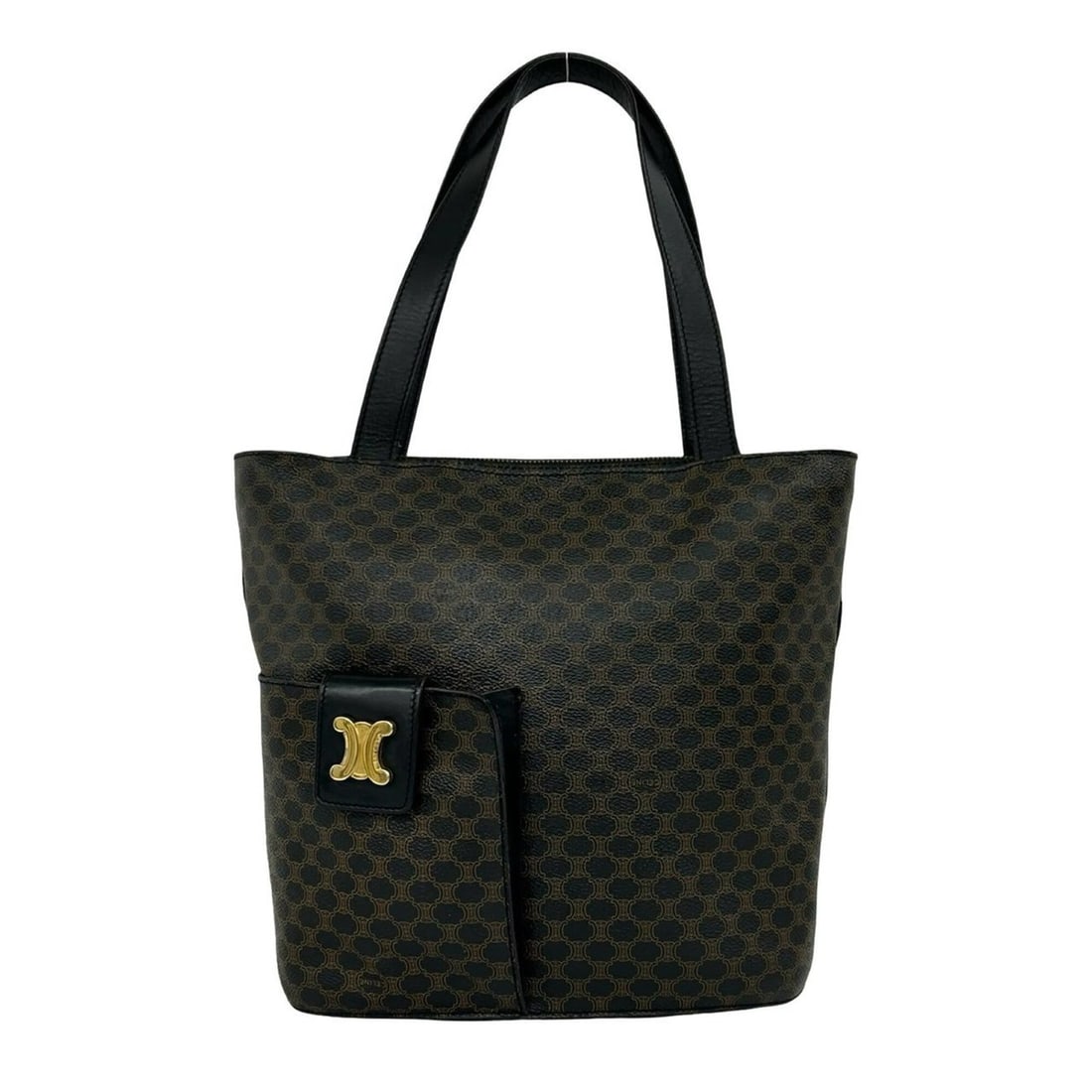 CELINE Macadam Blazon Triomphe Pattern Leather Tote Bag/Shoulder Bag (Brown, 19481): --- Catalog ---Category: SizeSize (HxWxD): 26cm x 29cm x 10cm / 10.23'' x 11.41'' x 3.93''Category: DesignType: Shoulder bag, Tote bagColor: Black, BrownGender: WomenMaterial: Leather , PVC Category: 